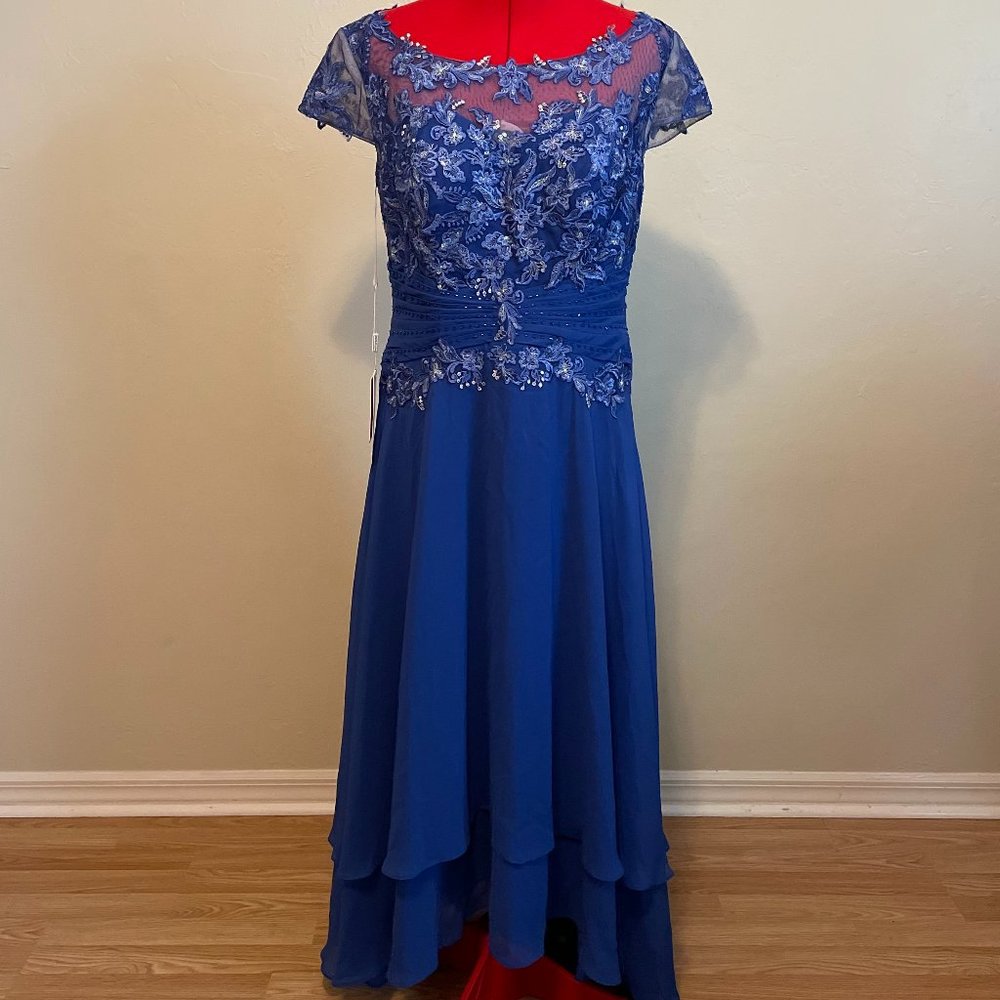 Royal Blue Asymmetrical Chiffon Lace Gown